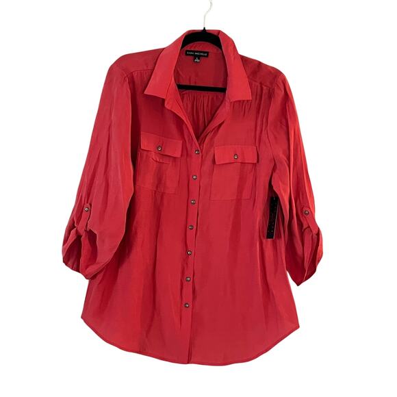 Sara Michelle Women’s Red Button Front Blouse Size L Dressbarn Classic Staple - Picture 1 of 6